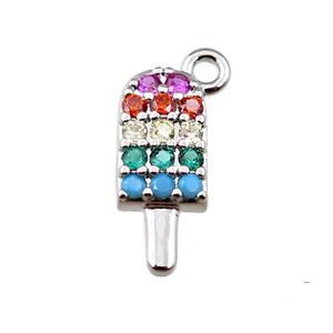 copper icecream pendant pave zircon, platinum plated, approx 5-13mm