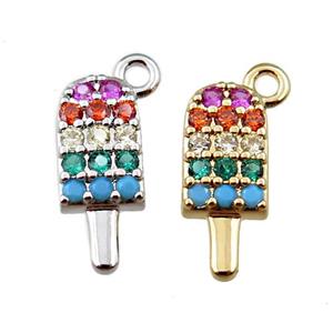 copper icecream charm pendant pave zircon, mixed, approx 5-13mm