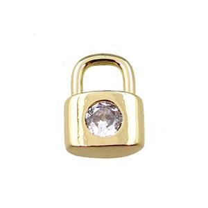 copper Lock pendant pave zircon, gold plated, approx 8-11mm