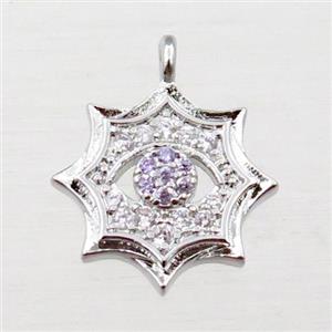 copper cobweb pendant pave zircon, platinum plated, approx 14mm