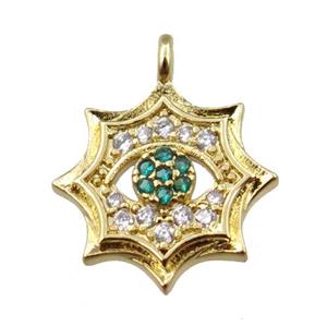 copper cobweb pendant pave zircon, gold plated, approx 14mm