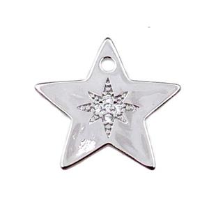 copper star pendant pave zircon, platinum plated, approx 17mm