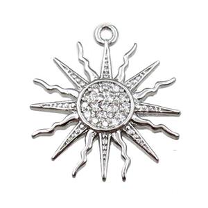 copper sunflower pendant pave zircon, platinum plated, approx 20mm dia