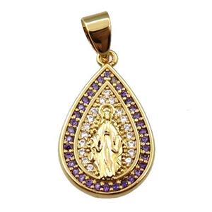 copper teardrop pendant pave zircon, jesu, gold plated, approx 14-20mm