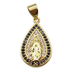 copper teardrop pendant pave zircon, jesu, gold plated, approx 14-20mm