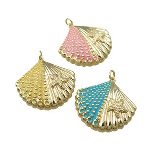 copper pendant with enameled, shell shaped, gold palted, mixed, approx 25-28mm