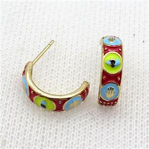 copper Stud Earrings with enameled, gold plated, approx 16mm