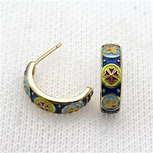 copper Stud Earrings with enameled, gold plated, approx 16mm