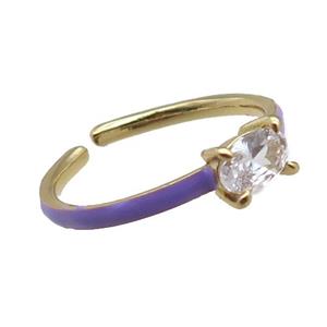 copper Rings, purple enameled, adjustable, gold plated, approx 4-6mm, 18mm dia