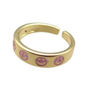 Copper Rings with enameling smileface, gold plated, approx 5.5mm, 18mm dia