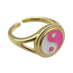 copper rings with enameled, yinyang, adjustable, gold plated, approx 13mm, 18mm dia