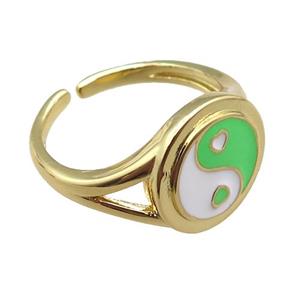 copper rings with enameled, yinyang, adjustable, gold plated, approx 13mm, 18mm dia