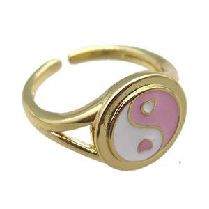 copper rings with enameled, yinyang, adjustable, gold plated, approx 13mm, 18mm dia