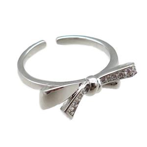 copper rings paved zircon, knot, adjustable, platinum plated, approx 7-20mm, 18mm dia