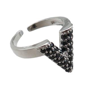 adjustable copper ring pave zircon, platinum plated, approx 14mm, 18mm dia