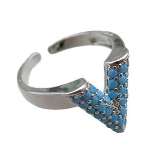 adjustable copper ring pave zircon, platinum plated, approx 14mm, 18mm dia