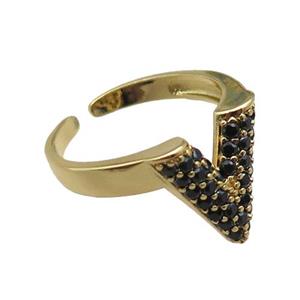 adjustable copper ring pave zircon, gold plated, approx 14mm, 18mm dia