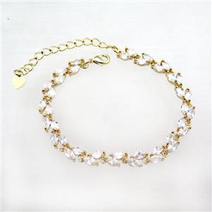 copper bracelet pave zircon, gold plated, approx 6mm, 17-22cm length