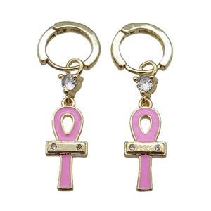 copper hoop earrings with cross, gold plated, approx 8.5-20mm, 12mm dia