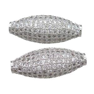 copper rice beads pave zircon, platinum plated, approx 11-27mm