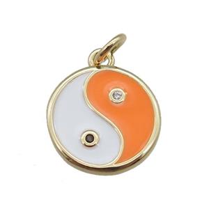 copper taichi pendant, yinyang, enameled, gold plated, approx 13mm dia