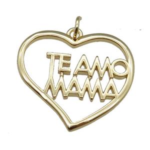 copper heart pendant, TE AMO MAMA, gold plated, approx 22-24mm