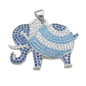 copper elephant pendant pave zircon, platinum plated, approx 20-28mm