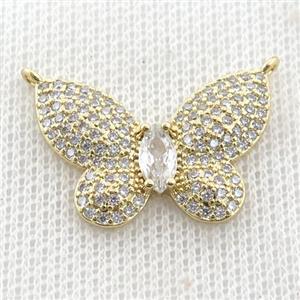 copper butterfly pendant pave zircon, gold plated, approx 16-26mm