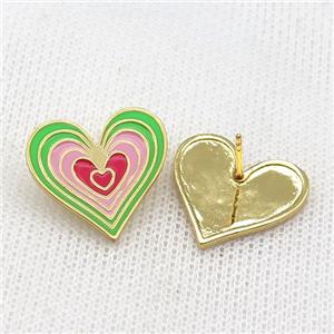 copper Heart Stud Earring with Enameled, gold plated, approx 20mm