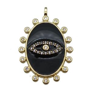 copper oval Eye pendant pave zircon with black enamel, gold plated, approx 17.5-25mm