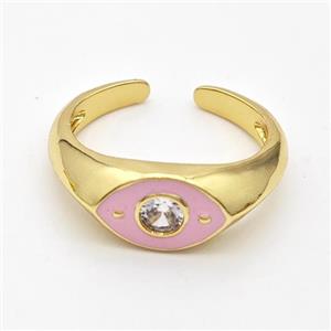 Copper Eye Ring Pave Zirconia Pink Enamel Gold Plated, approx 8mm, 18mm dia