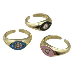 Copper Eye Ring Pave Zirconia Enamel Gold Plated Mixed, approx 8mm, 18mm dia