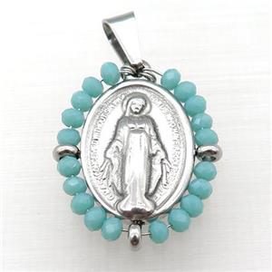 stainless steel Jesus pendant with crystal glass, approx 23-30mm