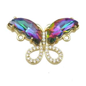 multicolor Crystal Glass Butterfly Connector, gold plated, approx 18-30mm