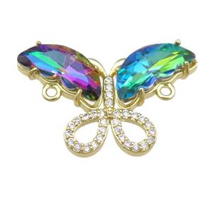 multicolor Crystal Glass Butterfly Connector, gold plated, approx 18-30mm