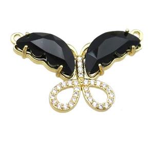 black Crystal Glass Butterfly Pendant with 2loops, gold plated, approx 20-30mm