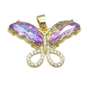 mauve Crystal Glass Butterfly Pendant, gold plated, approx 20-30mm