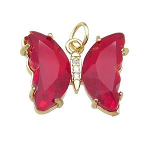 red Crystal Glass Butterfly Pendant, gold plated, approx 15-18mm