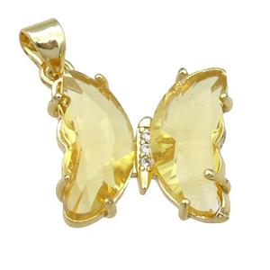 golden Crystal Glass Butterfly Pendant, gold plated, approx 15-18mm