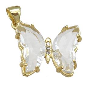 clear Crystal Glass Butterfly Pendant, gold plated, approx 15-18mm