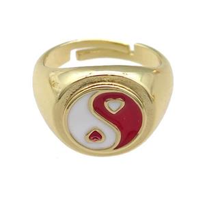 copper Rings with enamel taichi, adjustable, gold plated, approx 12mm, 17mm dia