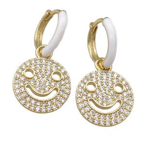 copper hoop Earring with Emoji pave zircon, gold plated, approx 15mm, 13mm