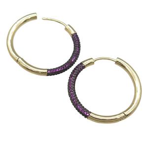 copper Hoop Earrings pave hotpink zircon, gold plated, approx 32mm