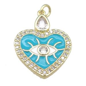 copper heart pendant with blue enamel, eye, gold plated, approx 20-25mm