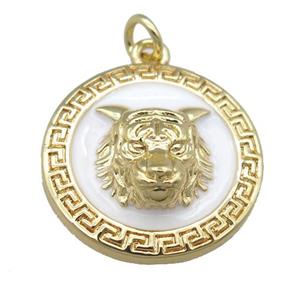 copper Tiger pendant with white enamel, gold plated, approx 20mm