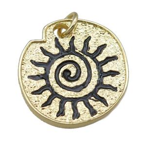 black Enamel Rebirth Symbols, copper pendant, gold plated, approx 22-24mm