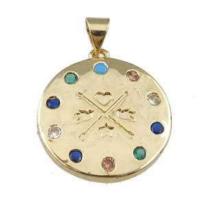 copper cricle pendant pave zircon, gold plated, approx 20mm