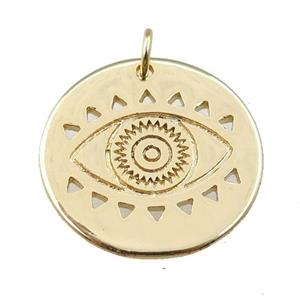 copper circle eye pendant, carved, gold plated, approx 22mm