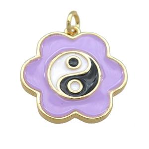 copper lavender Enamel Taichi pendant, flower, gold plated, approx 20mm