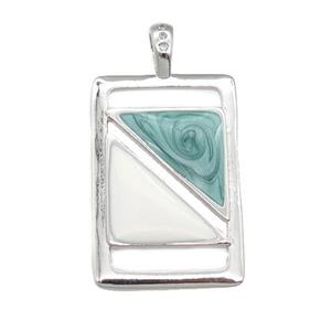 copper rectangle pendant with enamel pearlized resin, platinum plated, approx 16-25mm